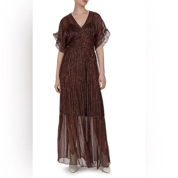 ba&sh Wanda Metallic Herringbone Print Maxi Dress - Picture 1 of 16
